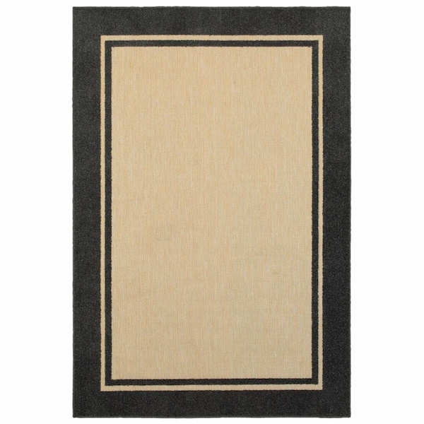 Homeroots 3 x 6 ft. Sand & Black Border Indoor & Outdoor Area Rug 384337 - main